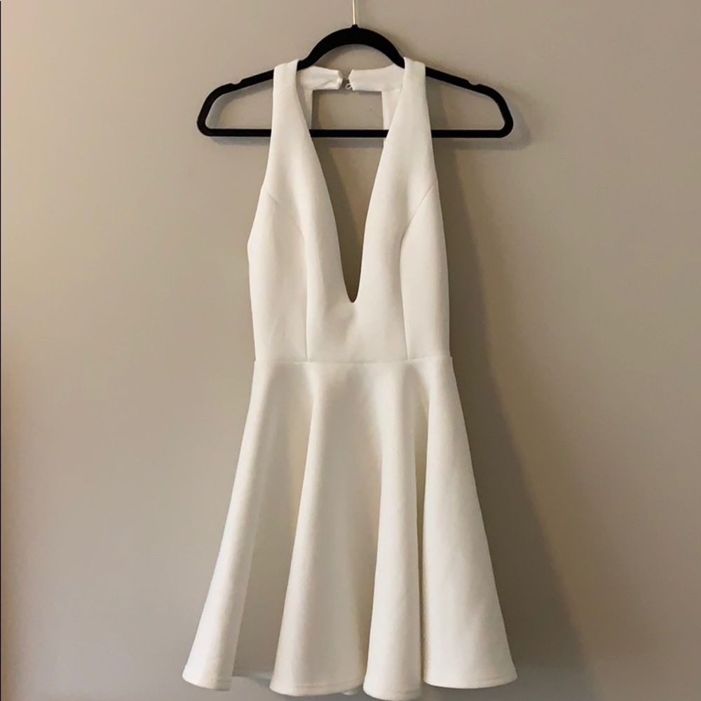 White Low V Neck Babydoll Dress
